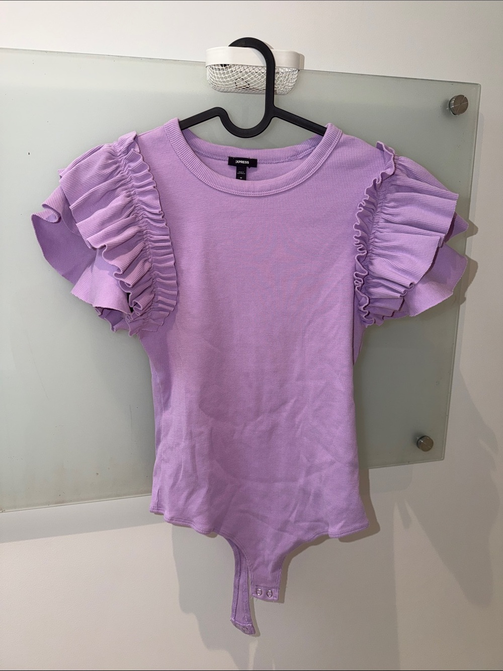 Express Lavender Ruffle Sleeve Bodysuit Tee